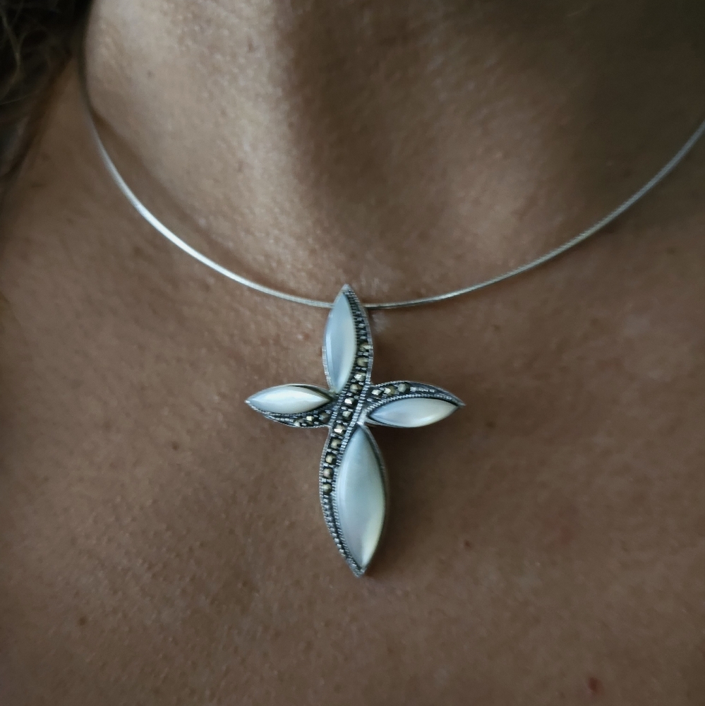 Sterling Silver Mother of Pearl and Marcasite pendant